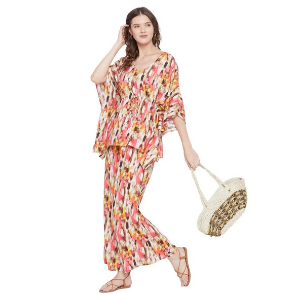 Abstract Printed Cream Color Rayon Co-Ord Set Dress for Women by Gypsie Blu - Picture 2 of 14